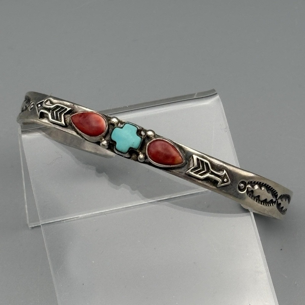 Native American Sterling Silver Cuff Bracelet Albert Jake Turquoise Spiny Oyster